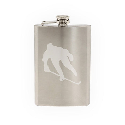 Hockey Silhouette- Player Varsity Professional League #4- Etched 8 Oz Stainless Steel Flask