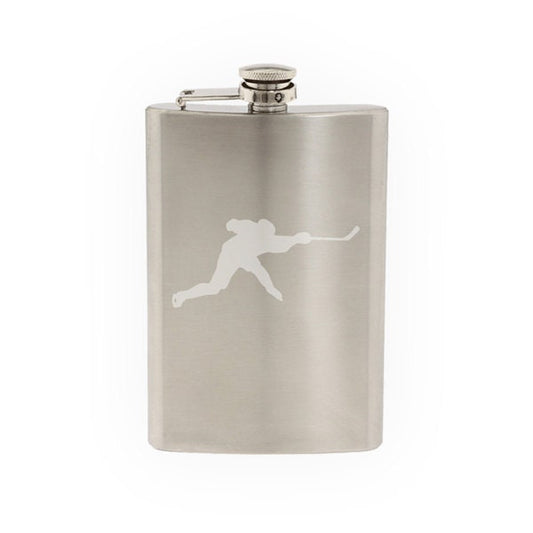 Hockey Silhouette- Player Varsity Professional League #5- Etched 8 Oz Stainless Steel Flask