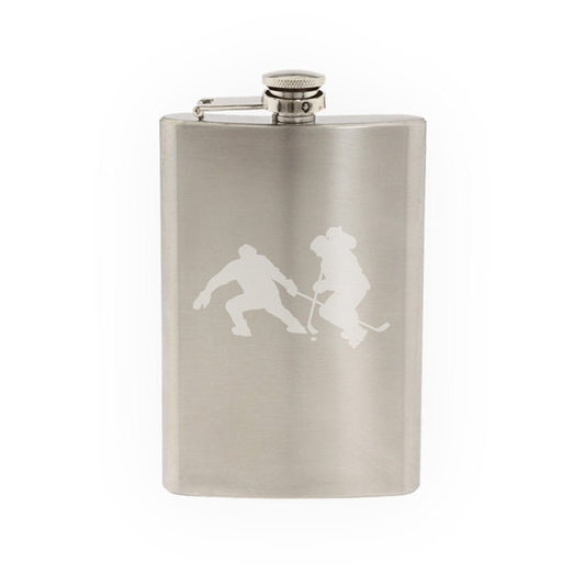 Hockey Silhouette- Player Varsity Professional League #7- Etched 8 Oz Stainless Steel Flask