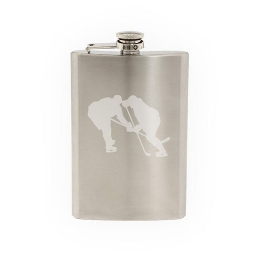 Hockey Silhouette- Player Varsity Professional League #8- Etched 8 Oz Stainless Steel Flask