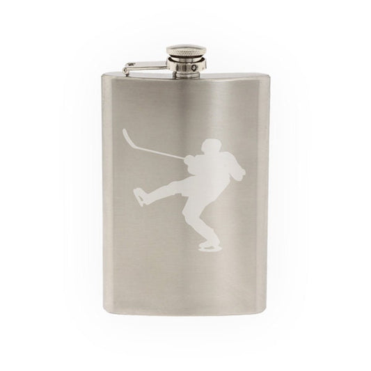 Hockey Silhouette- Player Varsity Professional League #9- Etched 8 Oz Stainless Steel Flask