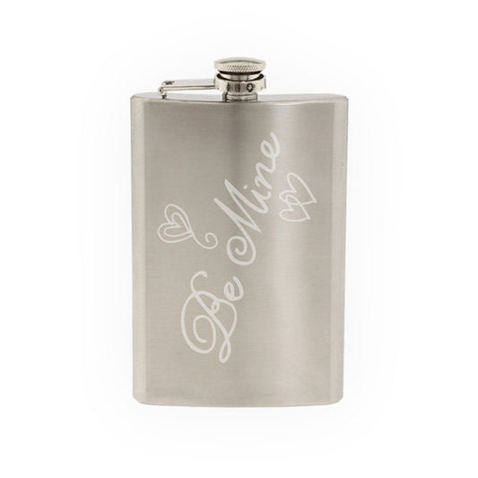 Love Doodle Art #2 - Be Mine Hearts - Valentine Emotion- Etched 8 Oz Stainless Steel Flask