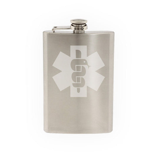 Medical #4- Caduceus Serpent Cross Emergency Services- Etched 8 Oz Stainless Steel Flask