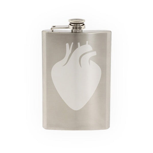 Medical #8 - Heart Rate BPM Health Fitness Physical Exercise- Etched 8 Oz Stainless Steel Flask