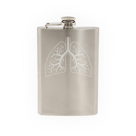 Medical #9 - Lung Breathing Health Fitness Physical Exercise- Etched 8 Oz Stainless Steel Flask