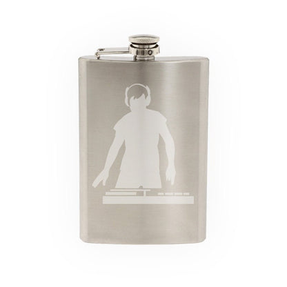 Music DJ #3 - Live Turntable Track Mixing Digital Hip - Etched 8 Oz Stainless Steel Flask