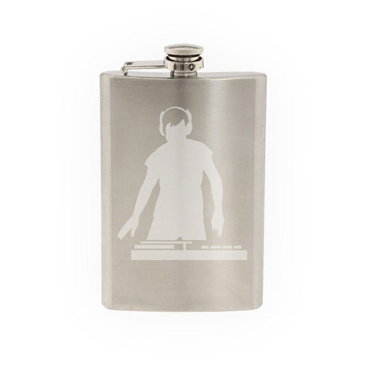 Music DJ #3 - Live Turntable Track Mixing Digital Hip - Etched 8 Oz Stainless Steel Flask
