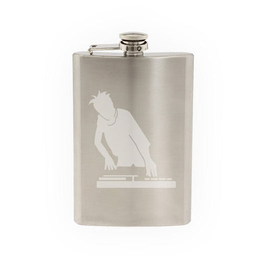 Music DJ #4 - Live Turntable Track Mixing Digital Hip - Etched 8 Oz Stainless Steel Flask
