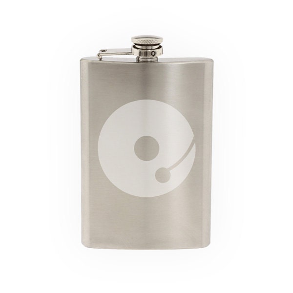 Music Icon - DJ Record Turntable Recording Musician Art- Etched 8 Oz Stainless Steel Flask
