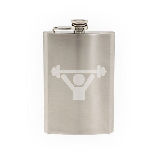 Fitness Gym Art #5 - Muscle Man Lifter Strongman- Etched 8 Oz Stainless Steel Flask