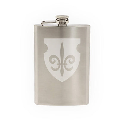 Fleur de lis #1 - Family Shield Lily Flower Heraldic  - Etched 8 Oz Stainless Steel Flask