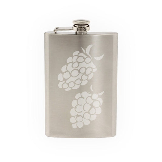 Fruit Doodle #4 - Raspberries Art Cooking Restaurant- Etched 8 Oz Stainless Steel Flask