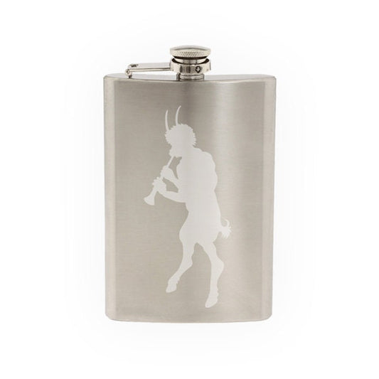 Greek Olympians - Pan Greek God Wild Shepherd Music- Etched 8 Oz Stainless Steel Flask