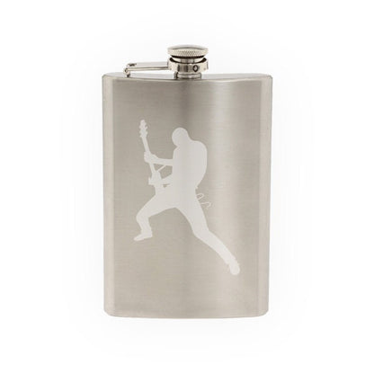 Musician Band - Rockstar Guitarist Silhouette Shadow V.2- Etched 8 Oz Stainless Steel Flask