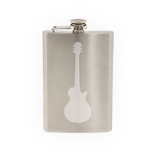 Musician Band - Rockstar Guitar Vintage Style Silhouette- Etched 8 Oz Stainless Steel Flask
