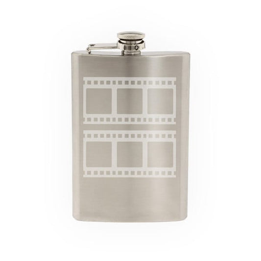 Cinema Home Theater Pt. 8 - Film Strip Frame Section - Etched 8 Oz Stainless Steel Flask