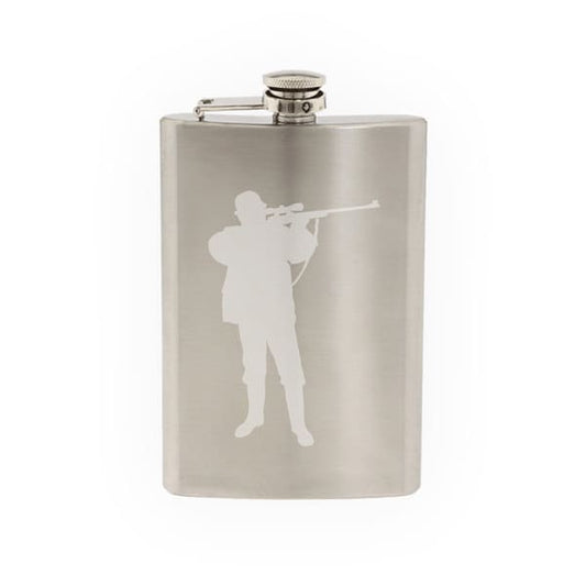 Hunting Rifle Aim #4- Deer Duck Hunt Chasing Tail- Etched 8 Oz Stainless Steel Flask