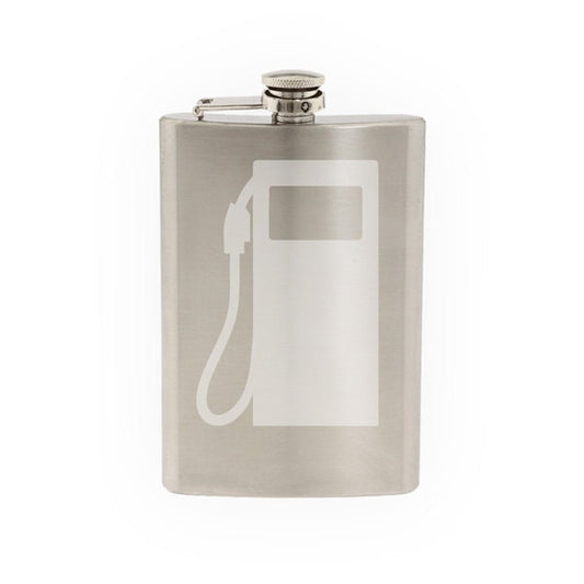 Industrial #4 - Gas Pump Dispenser Station Petrol Bowser - Etched 8 Oz Stainless Steel Flask