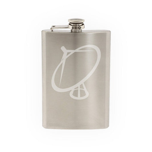 Industry #11 - Satellite Dish Signal Receiver Art Style- Etched 8 Oz Stainless Steel Flask