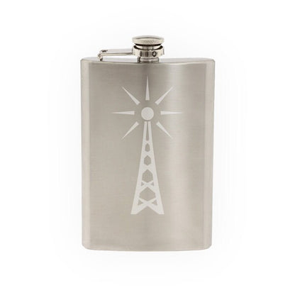 Industry #12 - Radio Broadcasting Tower Mast Antenna- Etched 8 Oz Stainless Steel Flask