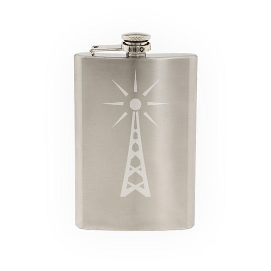 Industry #12 - Radio Broadcasting Tower Mast Antenna- Etched 8 Oz Stainless Steel Flask