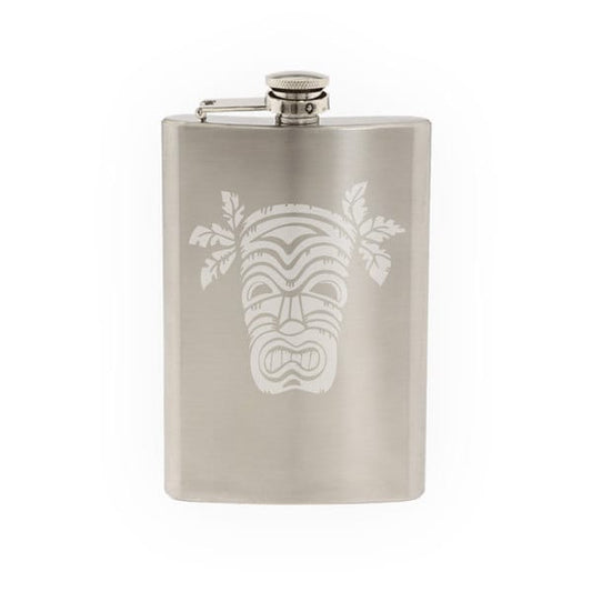 Polynesian mask - Etched 8 Oz Stainless Steel Flask