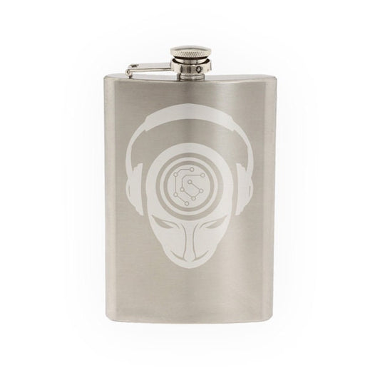 Headphones Head - Studio Music Circuit Brain Beats DJ- Etched 8 Oz Stainless Steel Flask