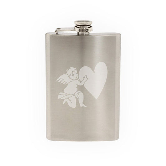 Love Doodle Art #5 - Happy Cupid - Valentine Affection- Etched 8 Oz Stainless Steel Flask