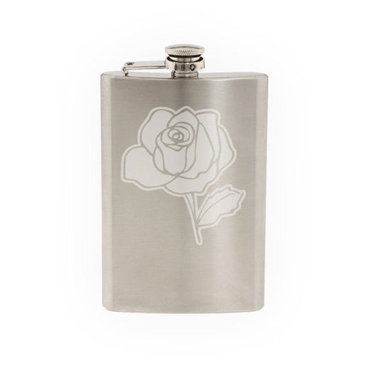 Love Doodle Art #12- Rose Floral Decor - Valentine - Etched 8 Oz Stainless Steel Flask