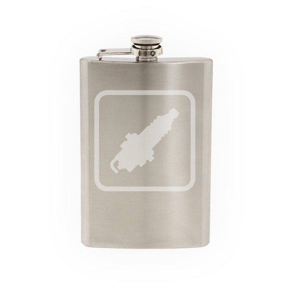 Mechanic Auto Repair #3 - Spark Plug Ignite Fuel Air- Etched 8 Oz Stainless Steel Flask