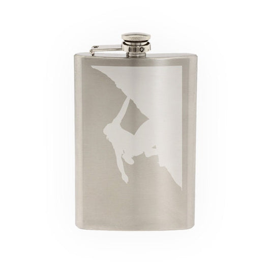 Mountain Climber #4 - Free Climbing Ascent Altitude - Etched 8 Oz Stainless Steel Flask
