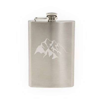 Landscape Decor - Mountain Range Silhouette Shadow Version 2 - Etched 8 Oz Stainless Steel Flask