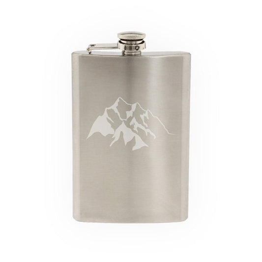 Landscape Decor - Mountain Range Silhouette Shadow Version 2 - Etched 8 Oz Stainless Steel Flask