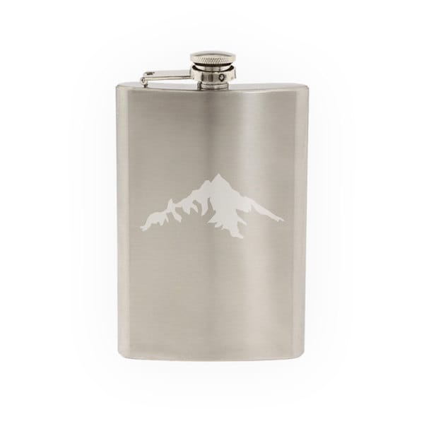 Landscape Decor - Mountain Range Silhouette Shadow Version 5 - Etched 8 Oz Stainless Steel Flask