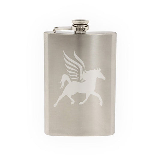 Greek Mythology - Pegasus Winged Horse Version 3- Etched 8 Oz Stainless Steel Flask