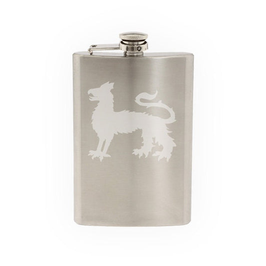 Mythical Creature - Gryphon Griffin #2 Medieval Heraldry- Etched 8 Oz Stainless Steel Flask