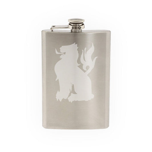 Mythical Creature- Lion European Folklore Herald Symbol- Etched 8 Oz Stainless Steel Flask