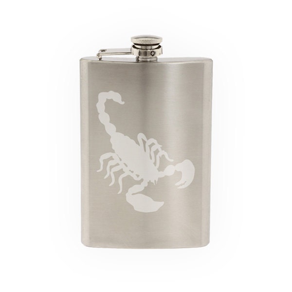 Insect Arachnid- Scorpion Venom Sting #10 - Scorpio logo- Etched 8 Oz Stainless Steel Flask