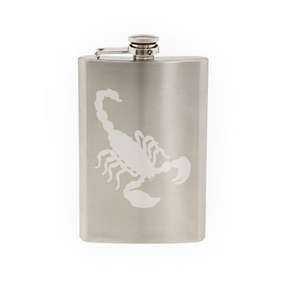 Insect Arachnid- Scorpion Venom Sting #10 - Scorpio logo- Etched 8 Oz Stainless Steel Flask