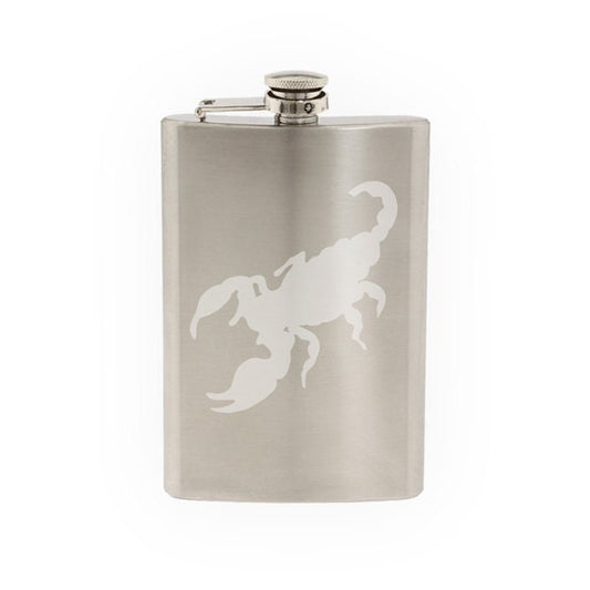 Insect Arachnid- Scorpion Venom Sting #11 - Scorpio logo- Etched 8 Oz Stainless Steel Flask