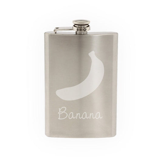 Produce Market #1 - Banana Fruit Berry Plantains Ripe- Etched 8 Oz Stainless Steel Flask