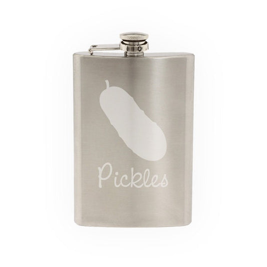 Produce Market #4 - Cucumber Culinary Vegetable Pickle- Etched 8 Oz Stainless Steel Flask
