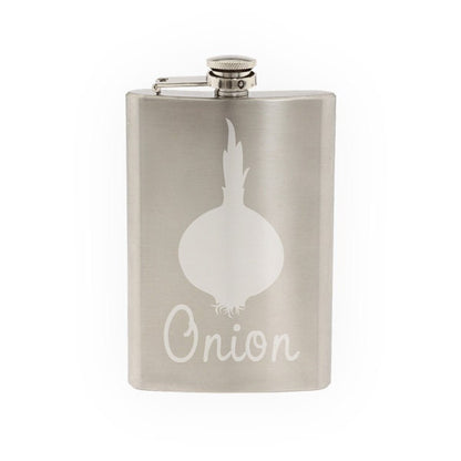 Produce Market #7 - Onion Bulb Common Culinary Vegetable- Etched 8 Oz Stainless Steel Flask