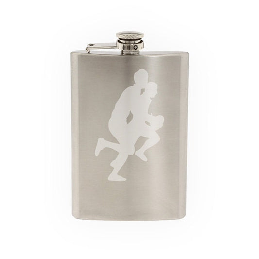 Sports Rugby #5 - Players Running Europe International- Etched 8 Oz Stainless Steel Flask