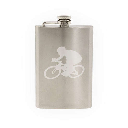 Sports Racing - Bicycling Cyclist Bike Biker version 2- Etched 8 Oz Stainless Steel Flask