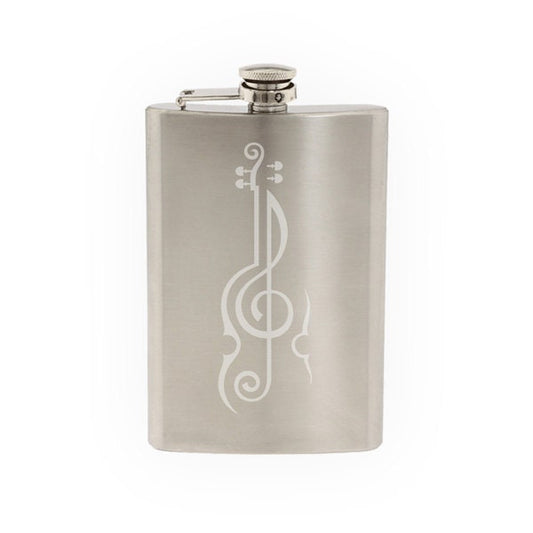 Music Note#1- Violin Treble Clef Symbol Artist School Musical- Etched 8 Oz Stainless Steel Flask
