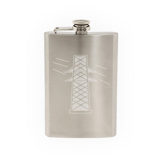 Industrial #10 - Electrical Transmission Tower Power- Etched 8 Oz Stainless Steel Flask