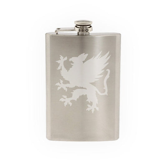 Mythical Creature - Gryphon Griffin #1 Medieval Heraldry- Etched 8 Oz Stainless Steel Flask
