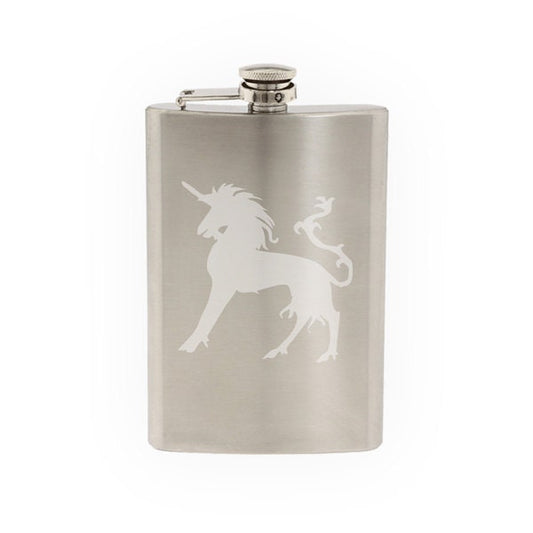 Mythical Creature- Unicorn 1 European Folklore Stallion- Etched 8 Oz Stainless Steel Flask