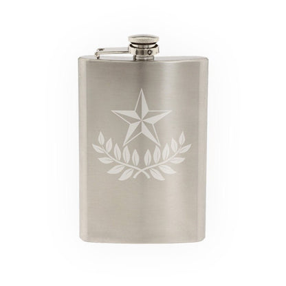 Star Design #1 - Nautical Laurel Leave Wreath Guide- Etched 8 Oz Stainless Steel Flask